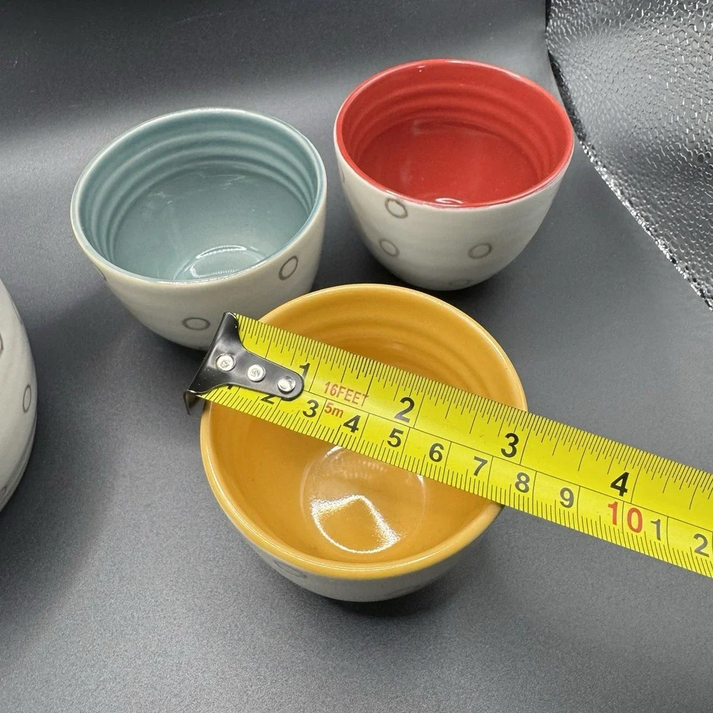 Pier 1 Elemental Tea Set. Teapot & 3 Different Color Cups